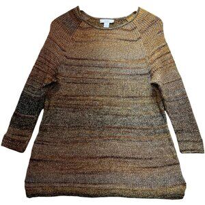 Cj Banks Womens Pullover Sweater Knit Long Sleeve Size 1X Brown Stripe Oversized